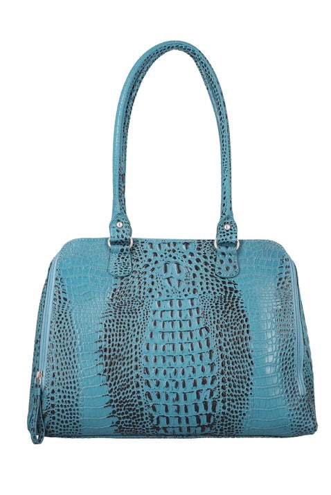 Turquoise Blue Crocodile Embossed Genuine Leather Handbag
