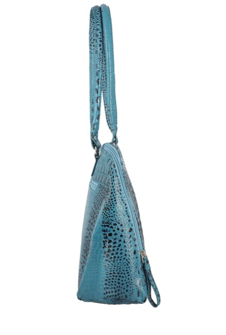 Turquoise Blue Crocodile Embossed Genuine Leather Handbag