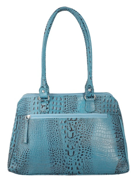 Turquoise Blue Crocodile Embossed Genuine Leather Handbag