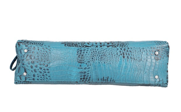 Turquoise Blue Crocodile Embossed Genuine Leather Handbag