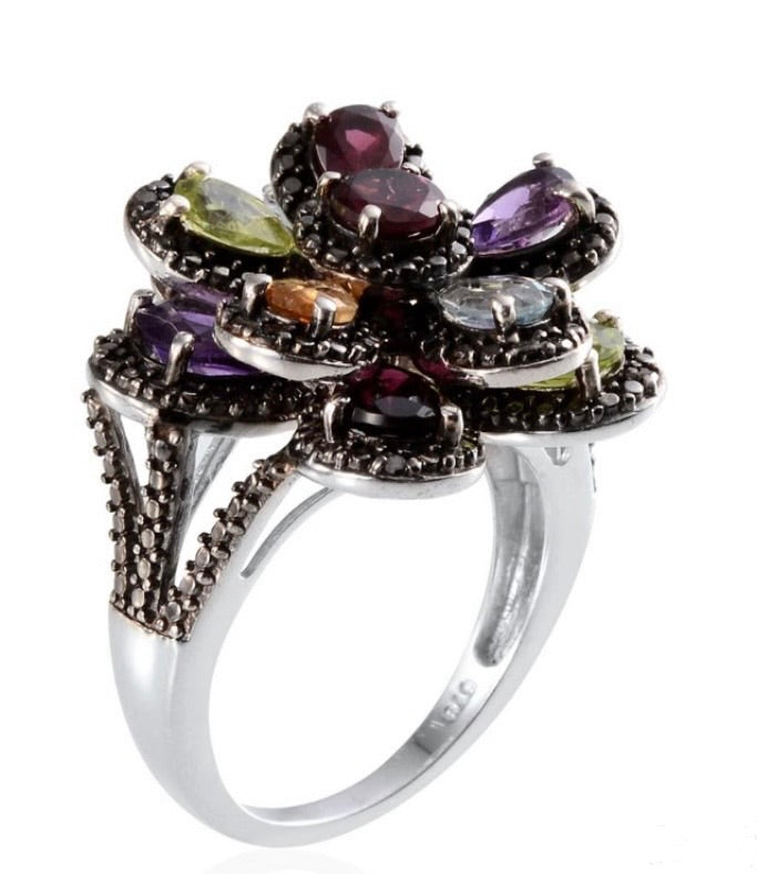 Multi Gemstone Flower Ring