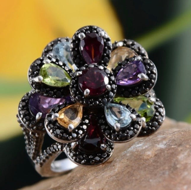 Multi Gemstone Flower Ring