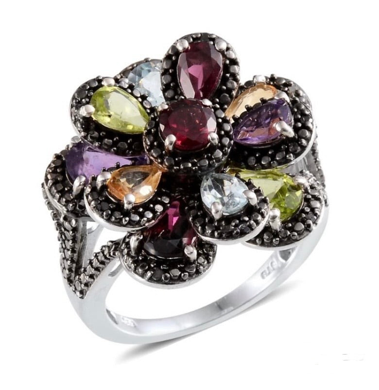 Multi Gemstone Flower Ring