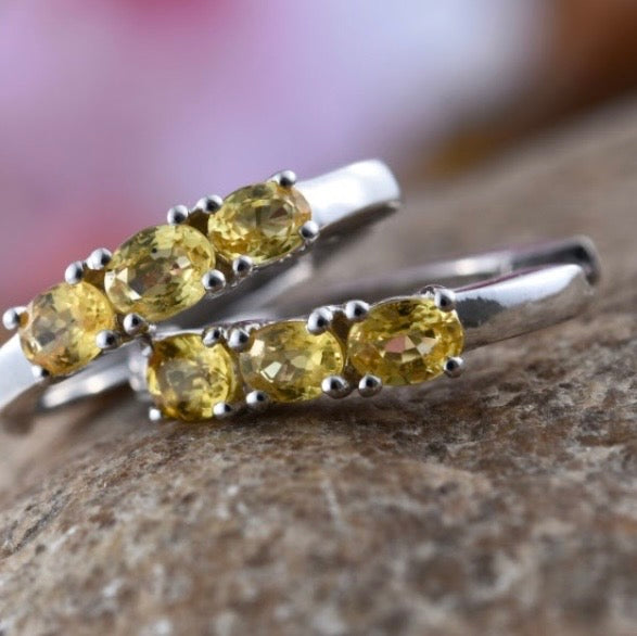 Yellow Sapphire Hoop Silver Earrings