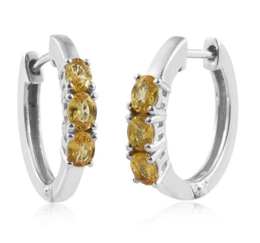 Yellow Sapphire Hoop Silver Earrings
