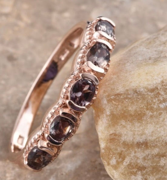 Color Change Garnet Rose Gold Over Sterling Silver Ring