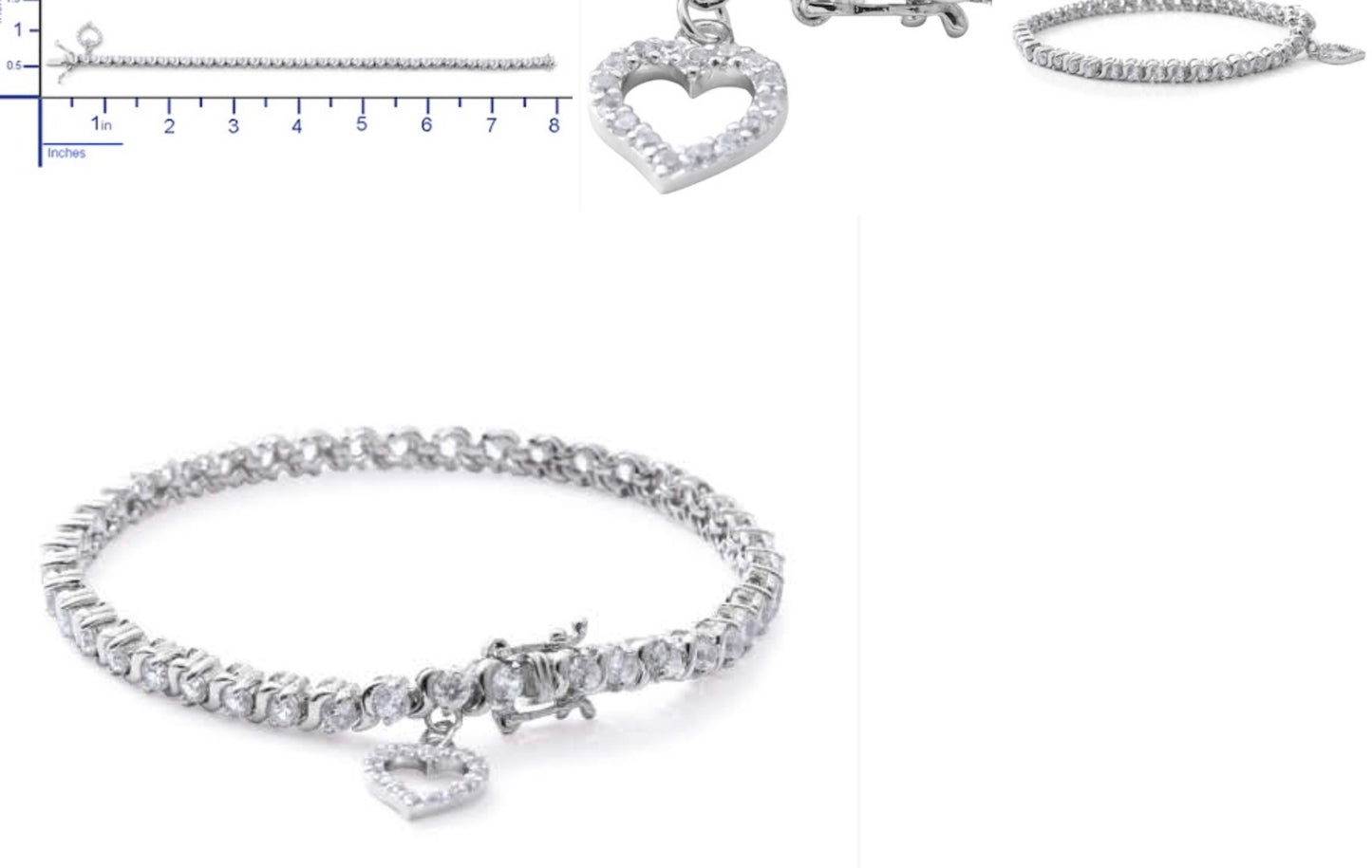 Natural White Zircon Tennis Bracelet With Heart Charm