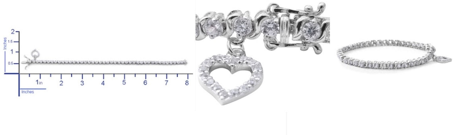Natural White Zircon Tennis Bracelet With Heart Charm