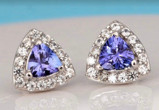 Tanzanite & White Zircon Stud Earrings