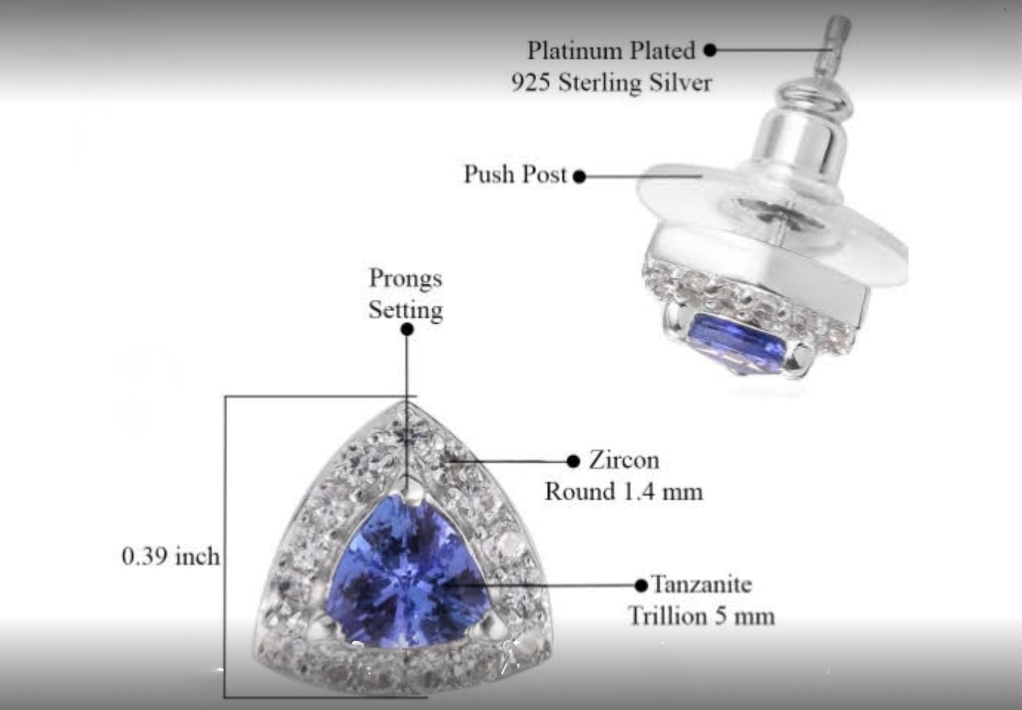 Tanzanite & White Zircon Stud Earrings