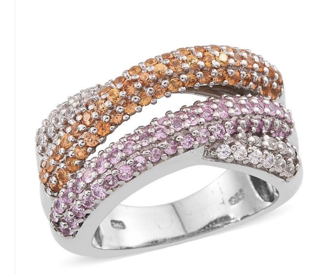 Pink & Yellow Sapphire Criss Cross Ring