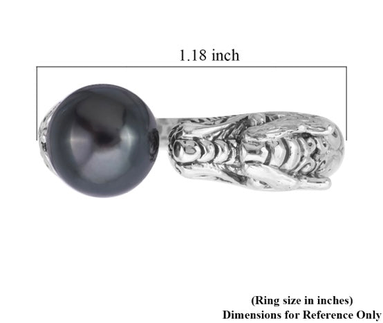 Artisan Crafted Dragon & Tahitian Pearl Silver Ring