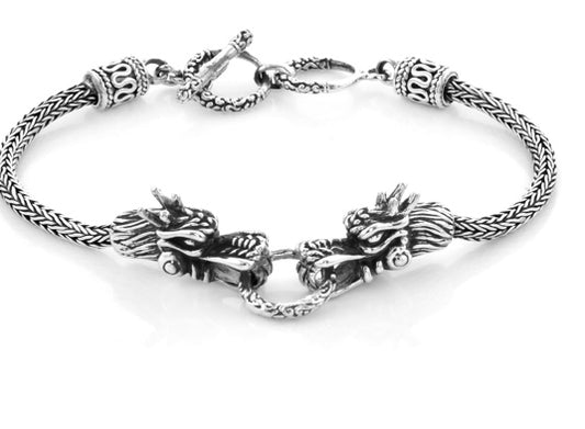 Artisan Crafted  Dragon Head Silver Bracelet