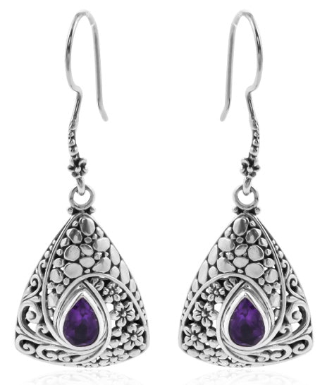 Amethyst Earrings Hand Crafted In Bali 925 Sterling Silver