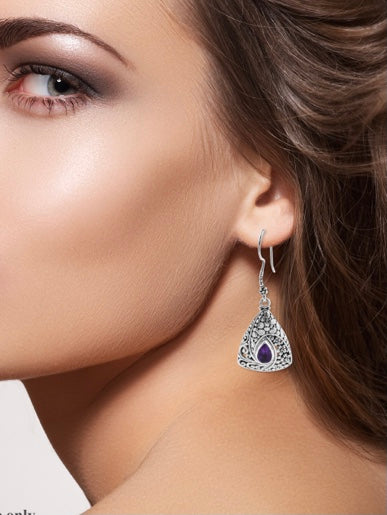 Amethyst Earrings Hand Crafted In Bali 925 Sterling Silver