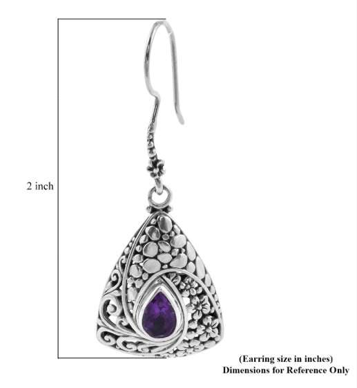 Amethyst Earrings Hand Crafted In Bali 925 Sterling Silver