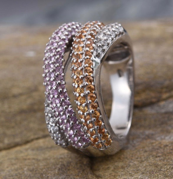 Pink & Yellow Sapphire Criss Cross Ring