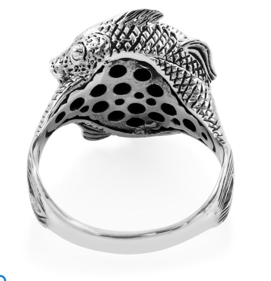 Sleeping Beauty Turquoise Fish Design Silver Ring