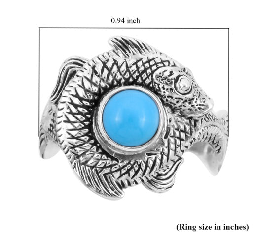 Sleeping Beauty Turquoise Fish Design Silver Ring