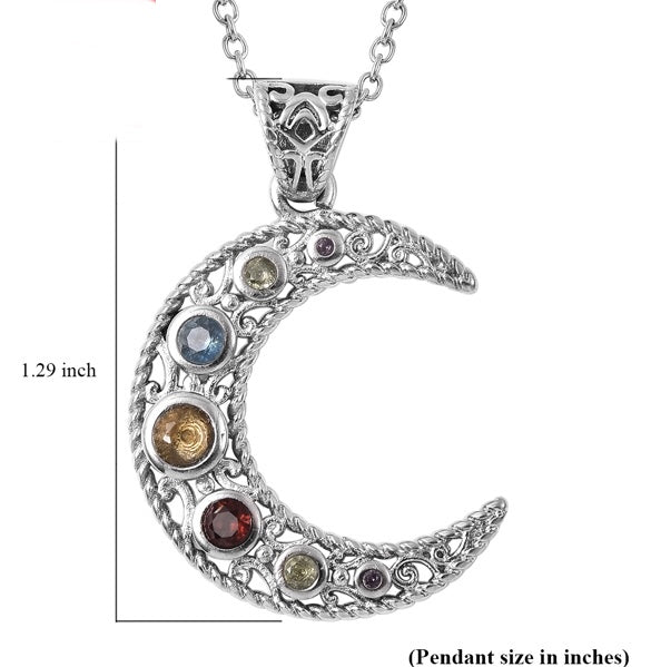 Multi Gemstone Crescent Moon Necklace