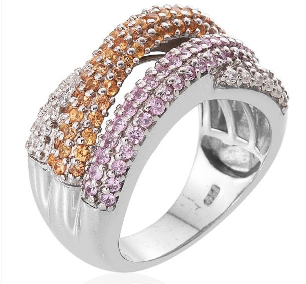 Pink & Yellow Sapphire Criss Cross Ring