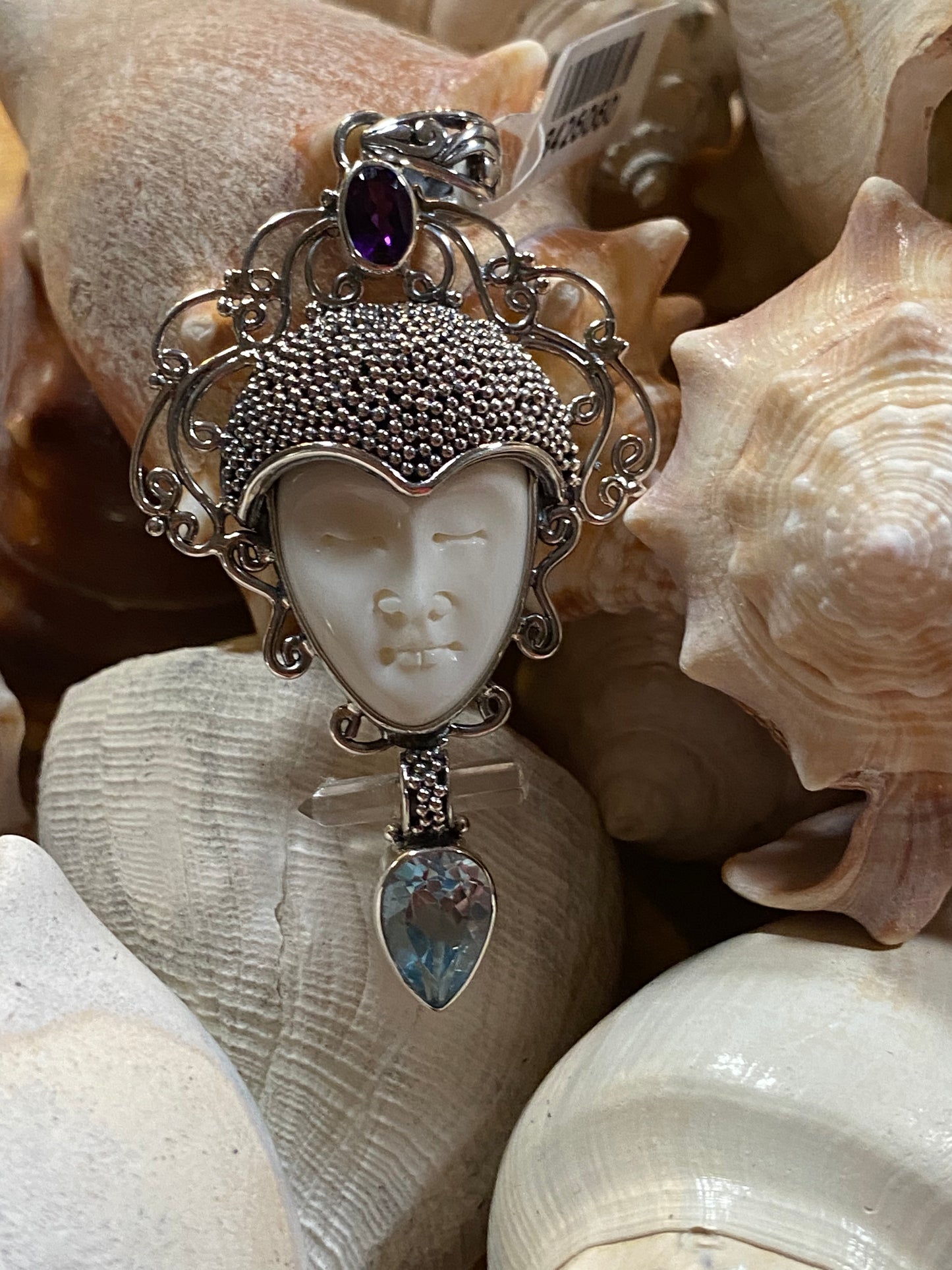 Bali Goddess Topaz & Amethyst 925 Sterling Silver Pendant