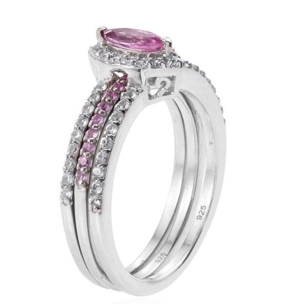 Pink Sapphire Engagement & Wedding Ring Set