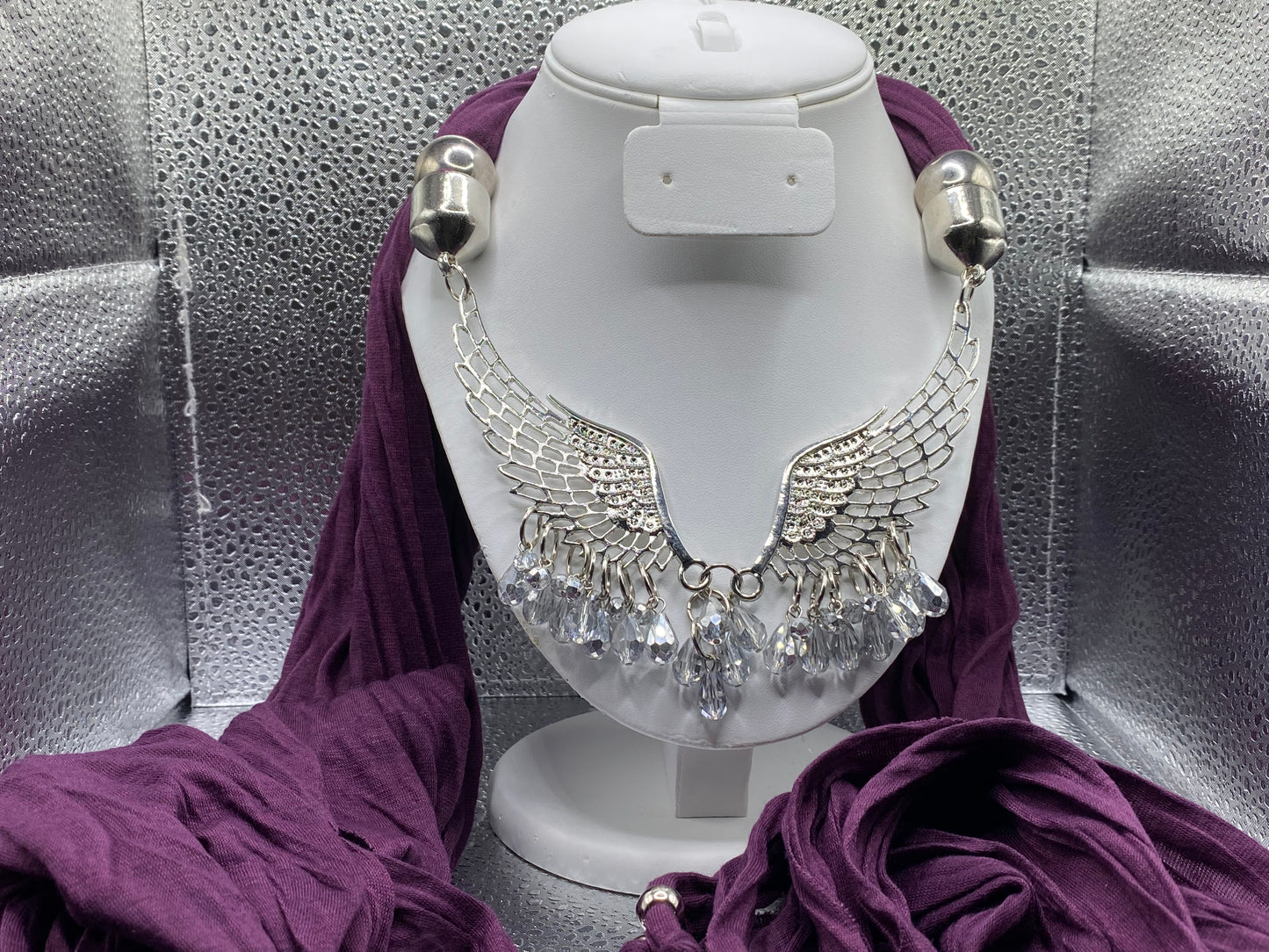 Purple Scarf With Decorative Wing Middle Piece