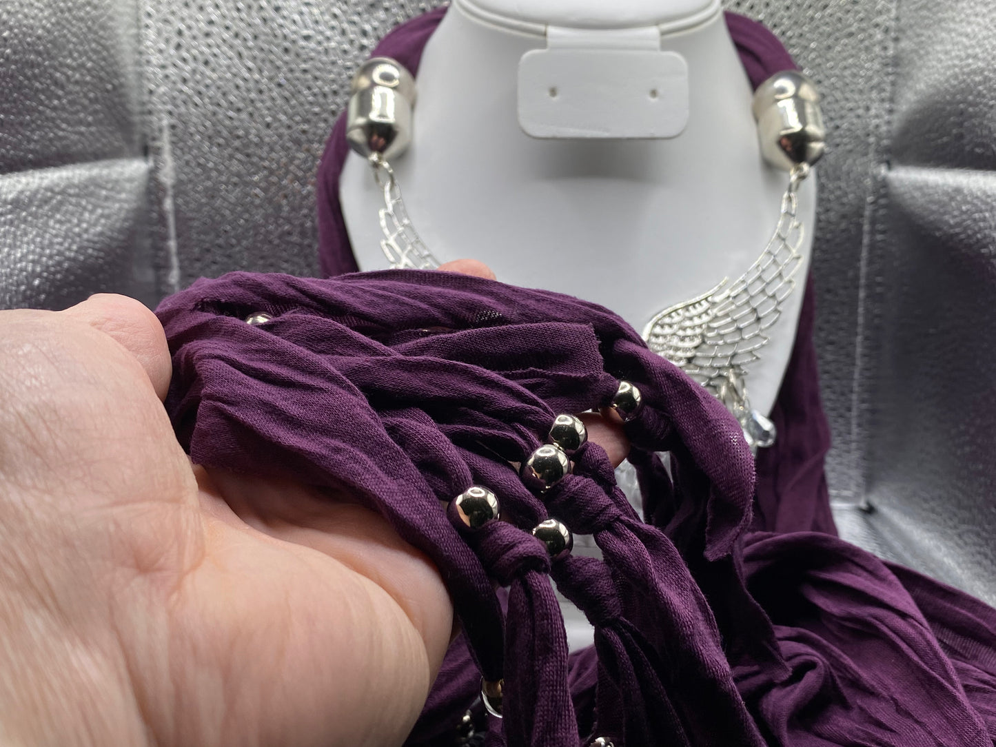 Purple Scarf With Decorative Wing Middle Piece
