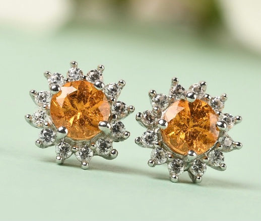 Natural Tanzanian Mandarin Garnet Earrings