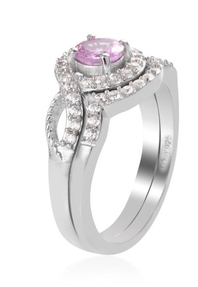 Madagascar Pink Sapphire & White Zircon 2 Piece Ring Set
