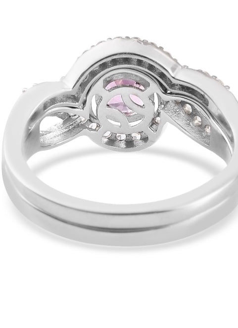 Madagascar Pink Sapphire & White Zircon 2 Piece Ring Set