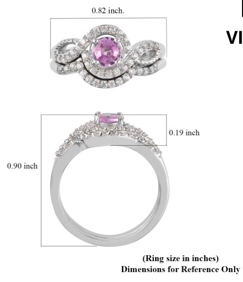 Madagascar Pink Sapphire & White Zircon 2 Piece Ring Set