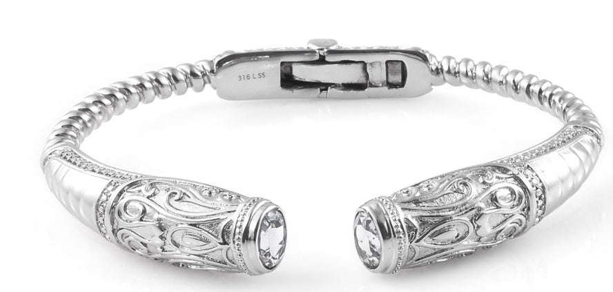 Bangle Cuff Bracelet & Sky Blue Topaz Stainless Steel