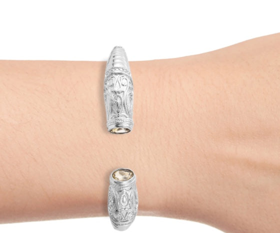 Bangle Cuff Bracelet & Sky Blue Topaz Stainless Steel