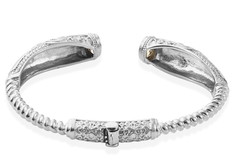 Bangle Cuff Bracelet & Sky Blue Topaz Stainless Steel