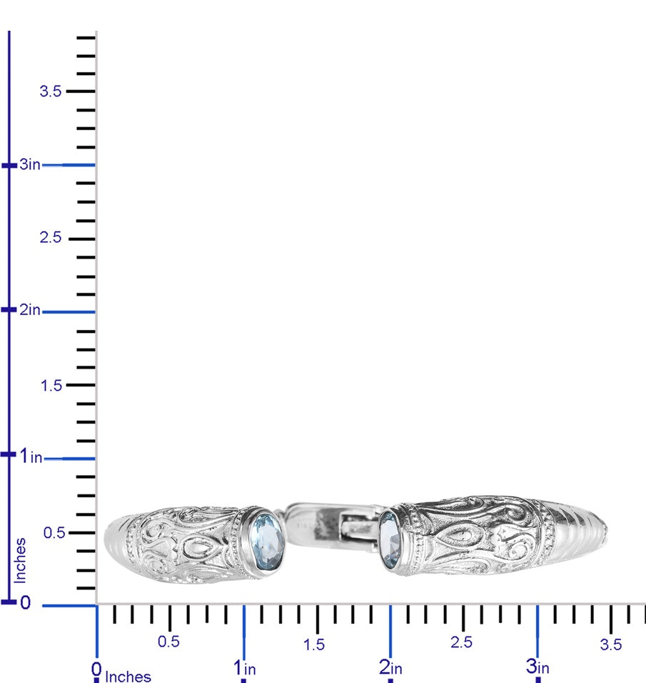 Bangle Cuff Bracelet & Sky Blue Topaz Stainless Steel
