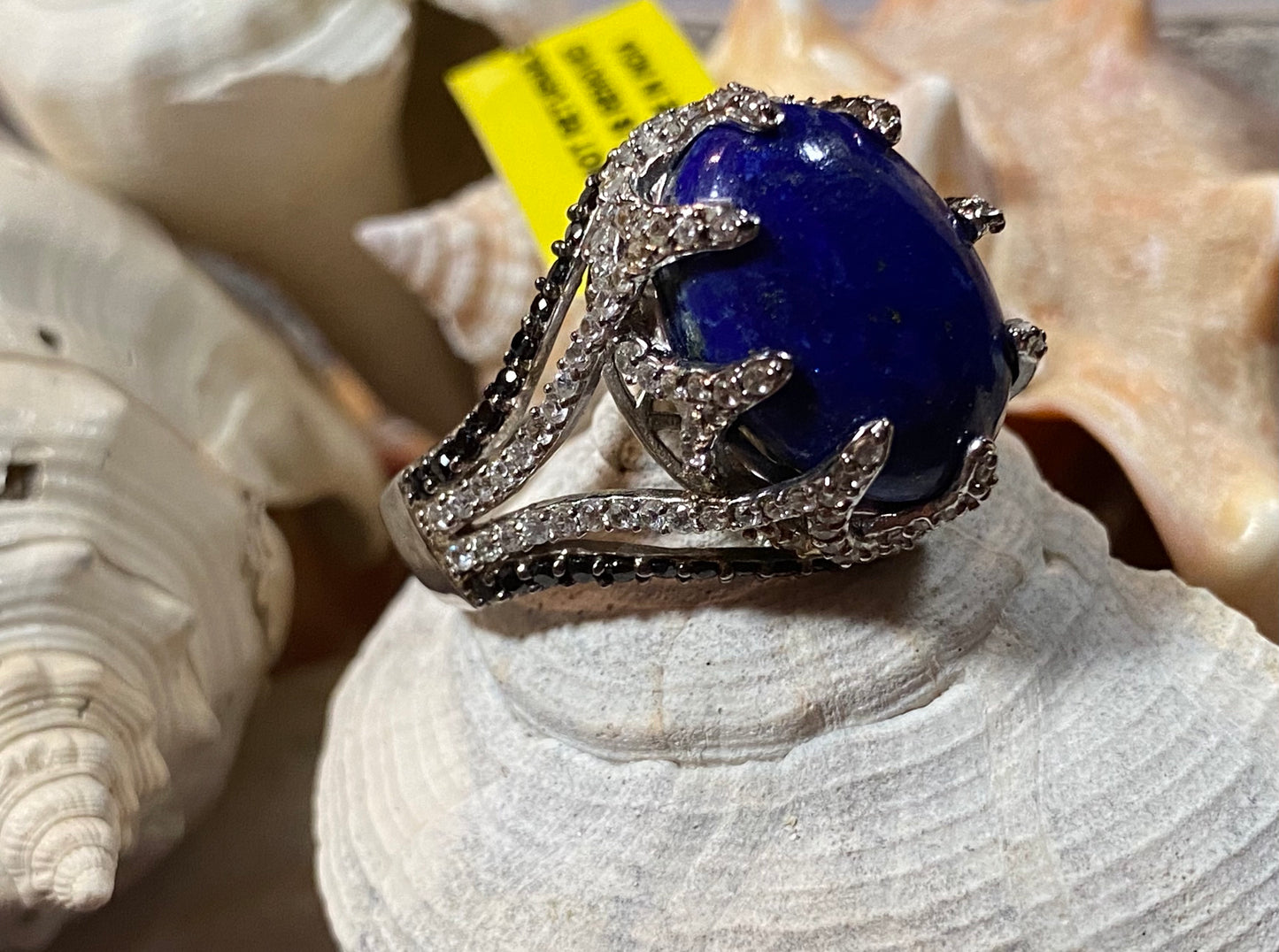 Lapis Lazuli, White Zircon, and Black Spinel Ring