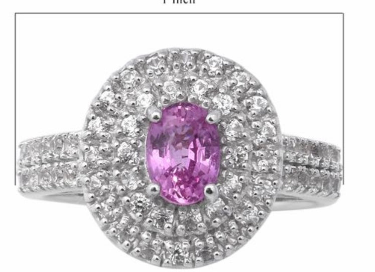 Pink Sapphire & White Zircon Platinum Over Silver Ring
