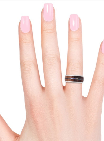 Acacia Wood Abalone Shell Band Ring Wedding Ring