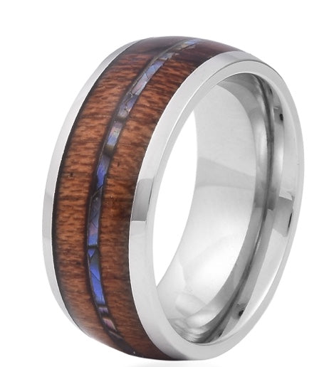 Acacia Wood Abalone Shell Band Ring Wedding Ring