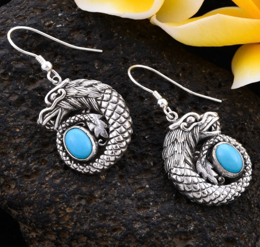 Artisan Crafted In Bali Sleeping Beauty Turquoise Dragon Earrings