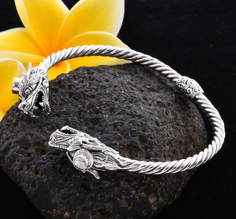Artisan Crafted Dragon Head With Polki Diamonds Cuff Bracelet