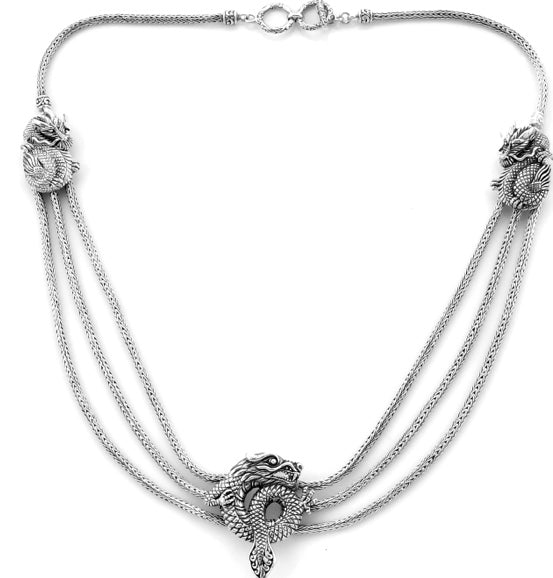 Artisan Crafted 3 Chain Dragon Necklace