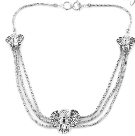 Artisan Crafted 3 Chain Elephant Necklace