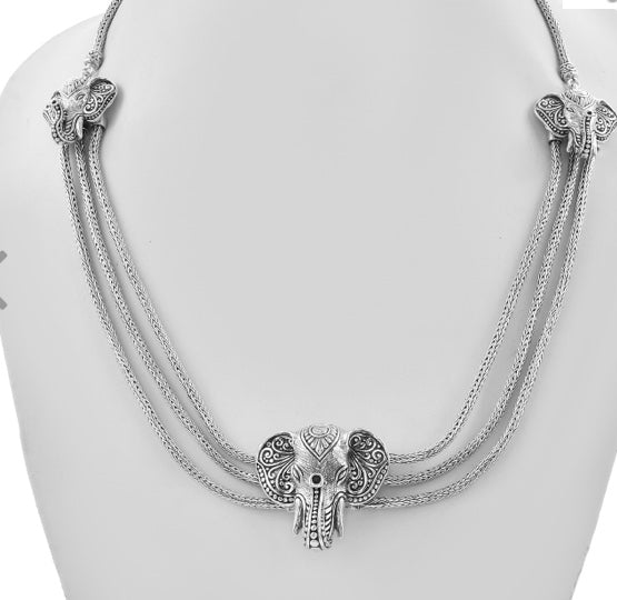 Artisan Crafted 3 Chain Elephant Necklace