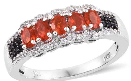 Mexican Fire Opal Band Style Platinum Over Sterling Silver Ring