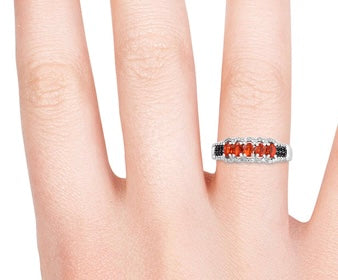 Mexican Fire Opal Band Style Platinum Over Sterling Silver Ring