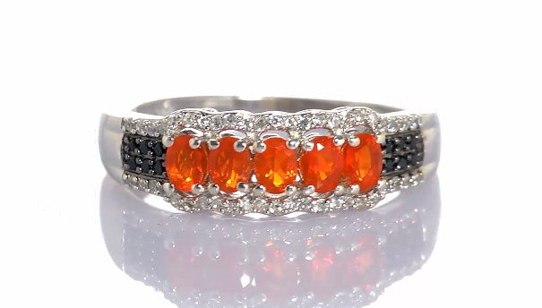 Mexican Fire Opal Band Style Platinum Over Sterling Silver Ring