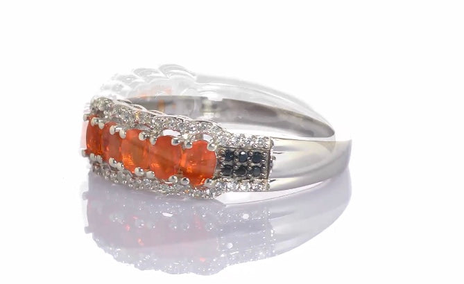 Mexican Fire Opal Band Style Platinum Over Sterling Silver Ring